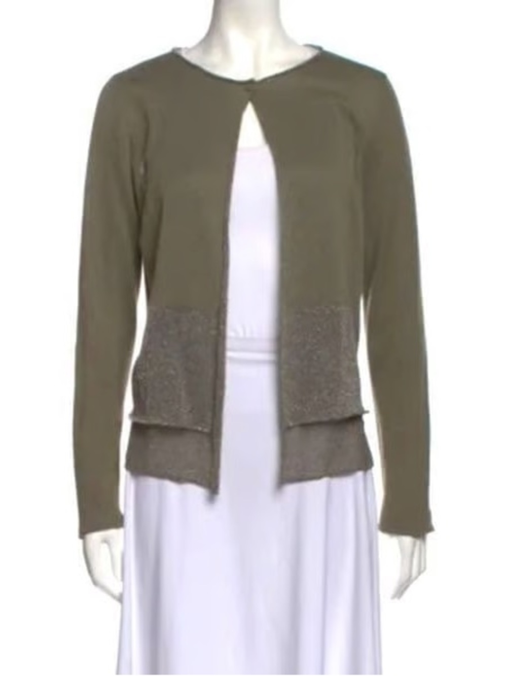Fabiana Filippi Olive Green Women's Open-Front Layered Hem Cardigan